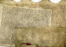 Three medieval deeds and indentures, 1353-1422. Photo courtesy of York Archives and Local History.
